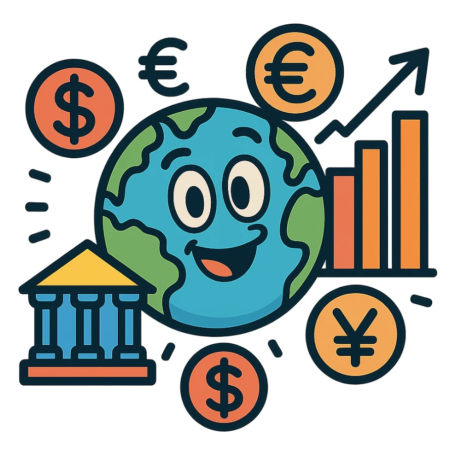 Add a cartoon bank building to the economy icon, keep the style consistent with lineal color icon with black outlines and transparent background. sticker