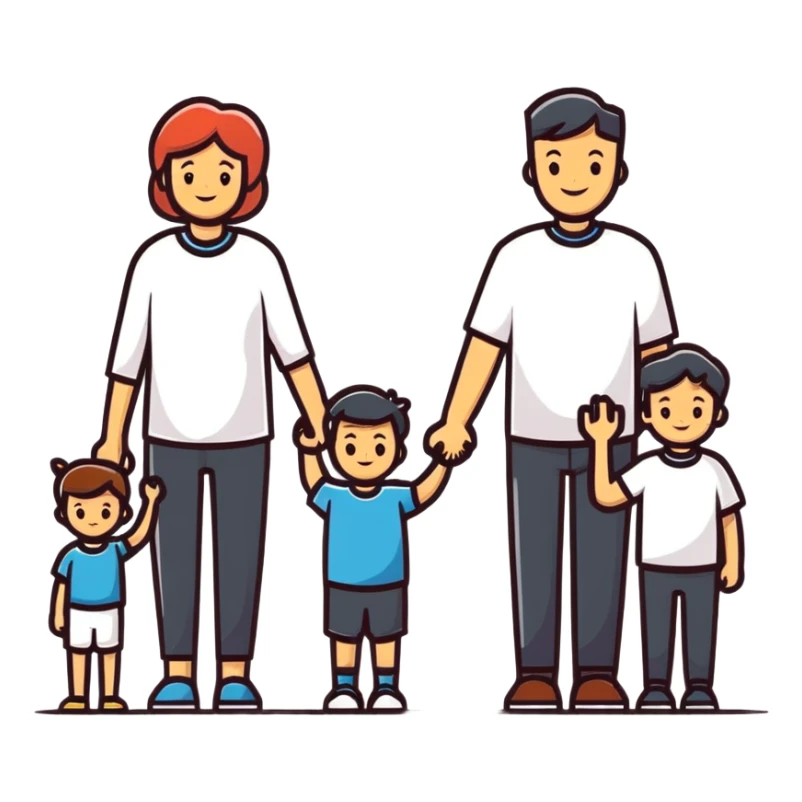 happy family holding hands, simple background, bright colors sticker