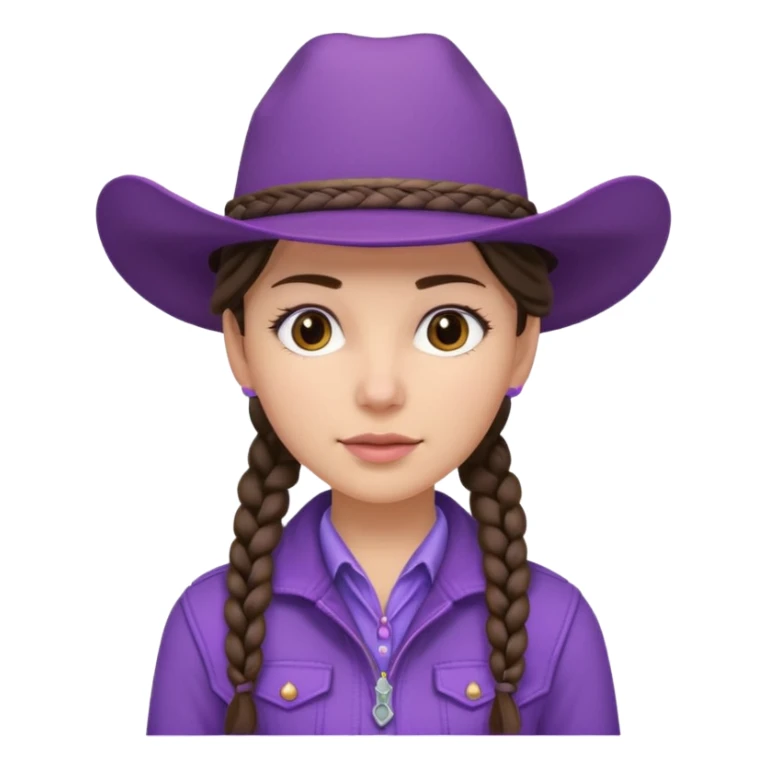 Brunette cowgirl with braids and soft purple hat and jacket sticker