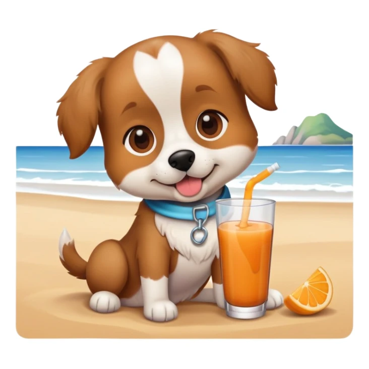 a cute dog drinking a juice on the beach sticker