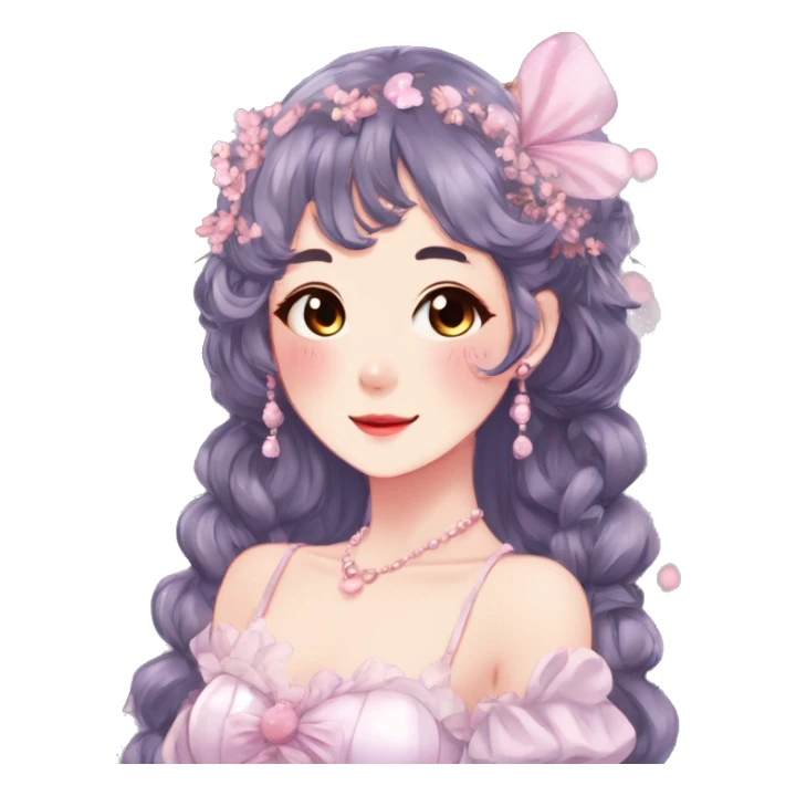Gorgeous anime style lady with blushing face and accessories cottagecore fairycore Kawaii anime colorful pearly romantic aesthetic trending style sticker