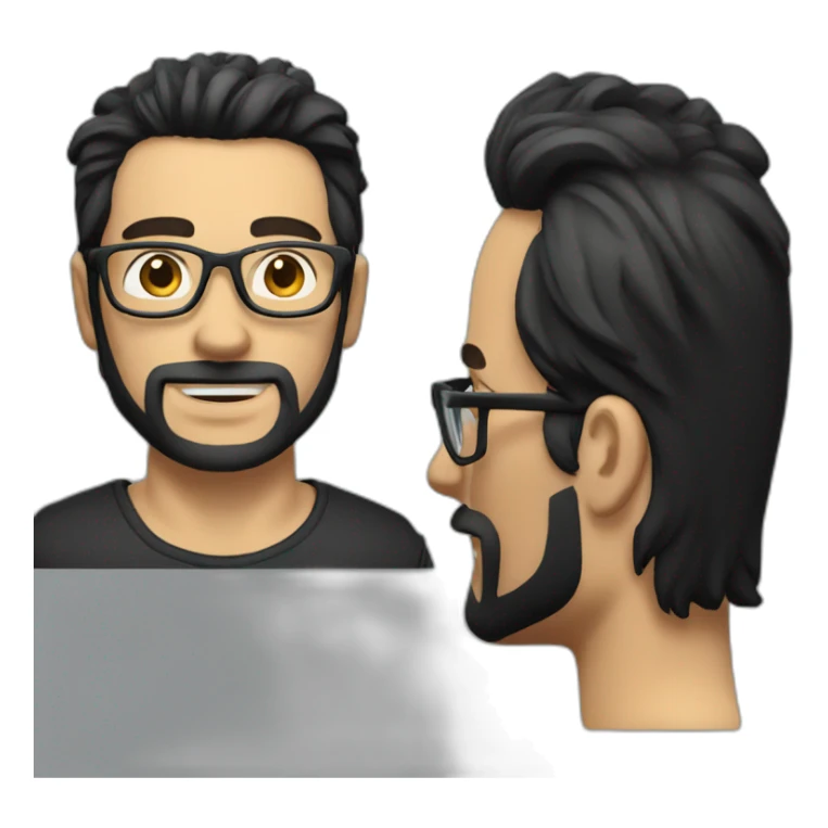 Tall white man with black thick hair a short beard wearing glasses sticker