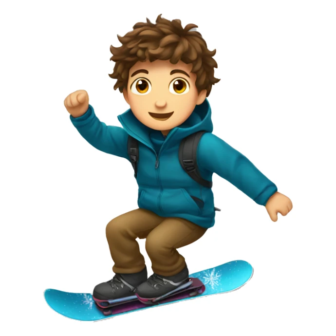 boy with brown hair riding a snowboard  sticker