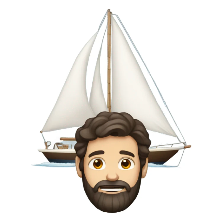 Dark brown hair man with beard on a big sailboat sticker