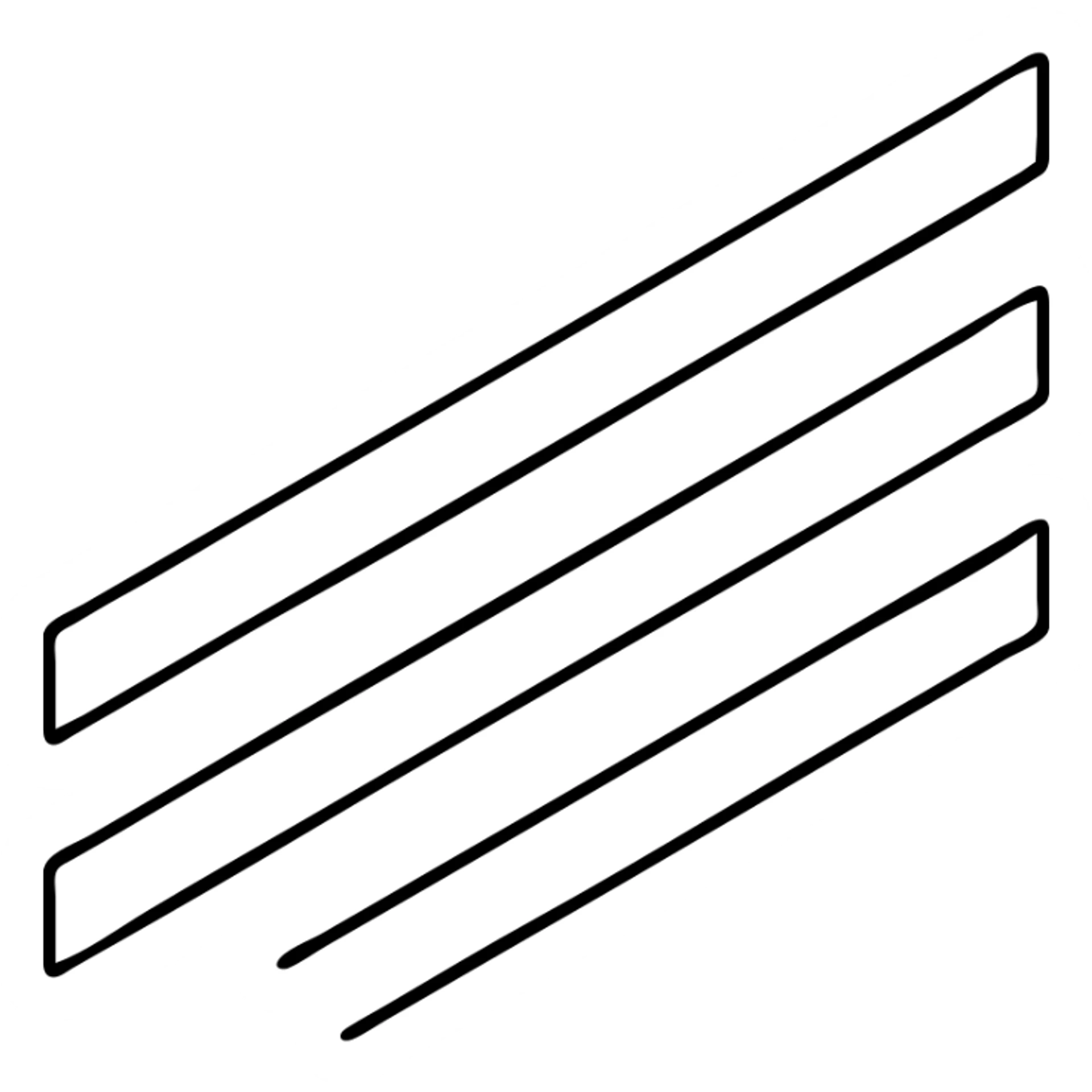 Create a minimal and clean design of three white diagonal stripes with no background. The style should match the attached image's black outlined icon style but with white stripes and no eagle or extra details. Transparent background is required. sticker