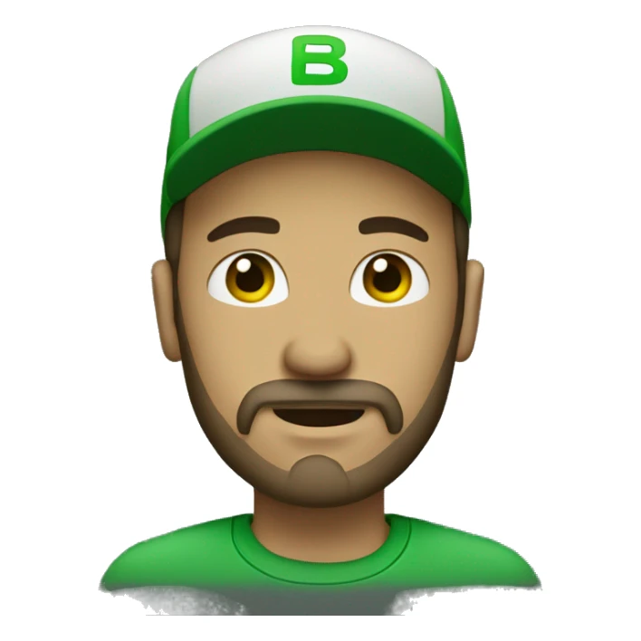 man with goatee beard, green eyes and green cap sticker
