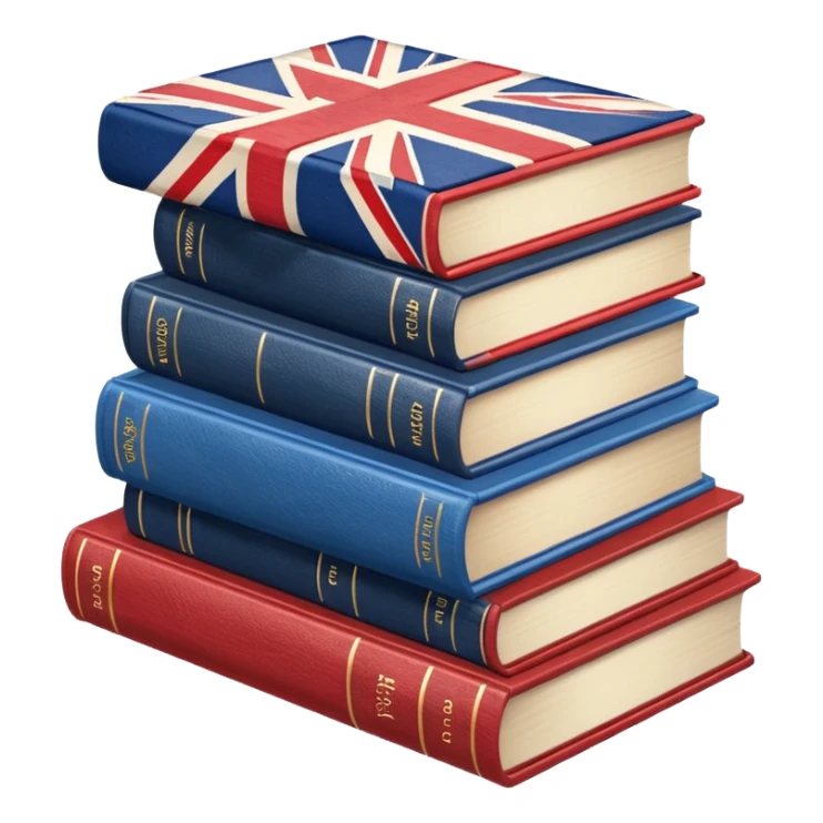 stack of books with the UK flag sticker