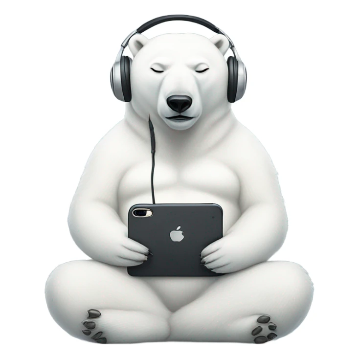 Meditating polar bear female with headphones and iPhone sticker