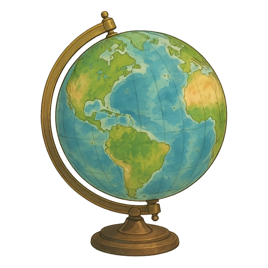 ghibli style illustration of a globe sticker