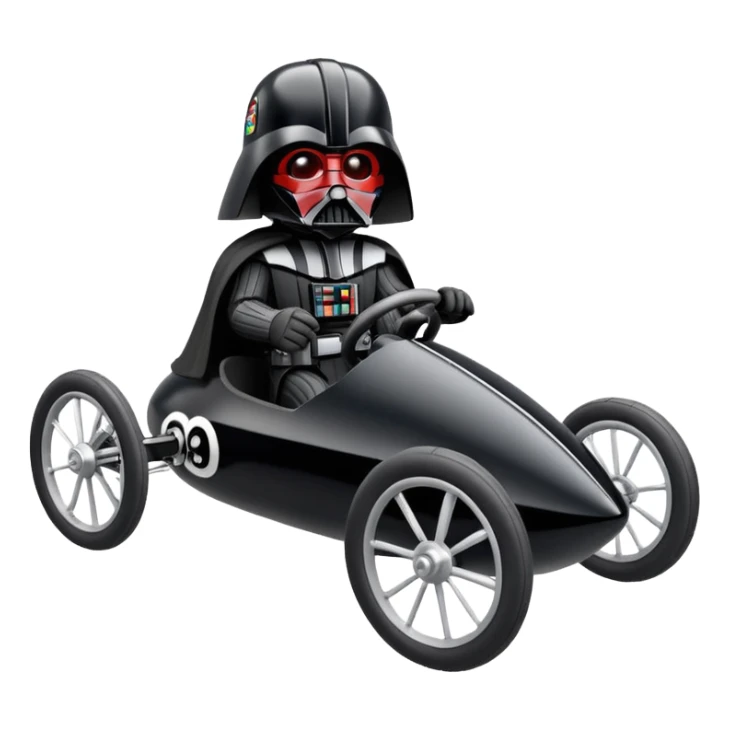 Baby Darth Vader’s plush and refined streamlined two cylinder futuristic racing cyclekart with advanced rugged suspension and steering  sticker