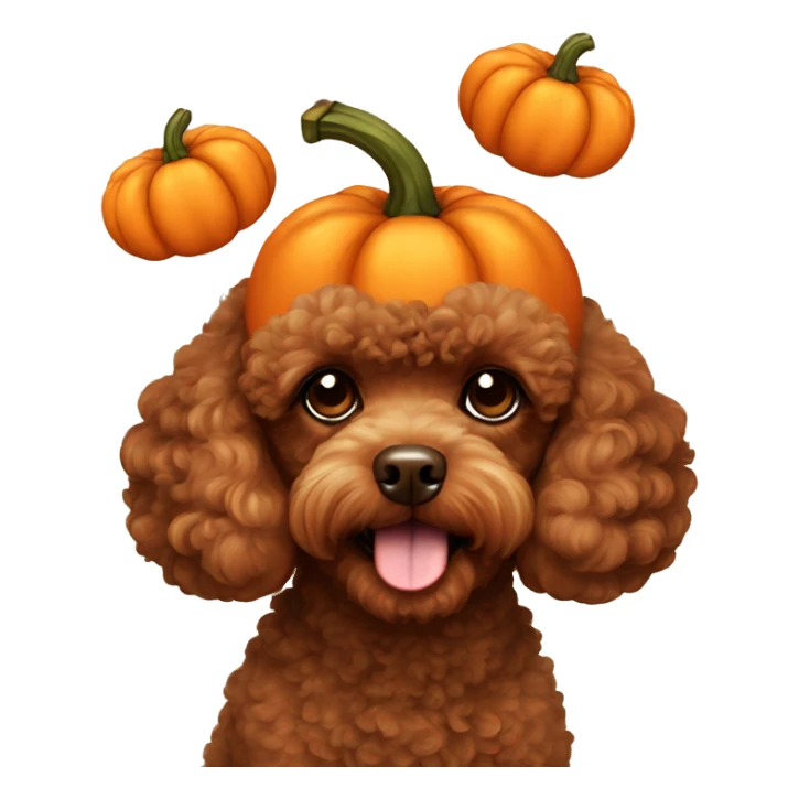 A brown toy poodle with a carved pumpkin on its head sticker