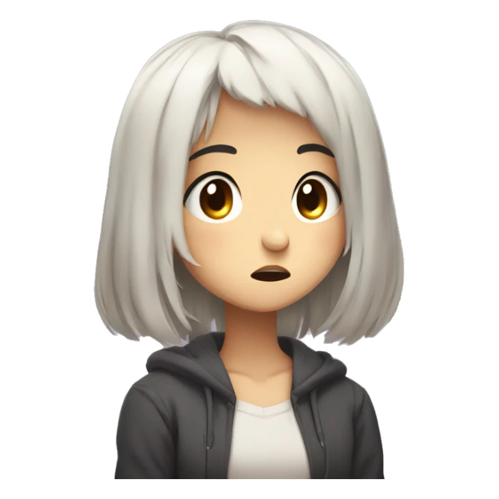 a 2d anime style girl character sticking out her lips forward with unsatisfied emotion sticker