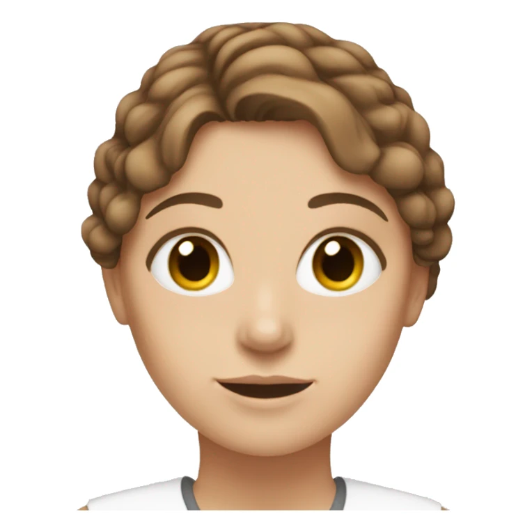 White girl with brown hair working on a la Orion  sticker