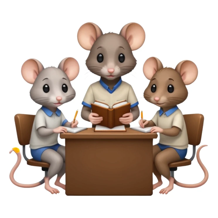 two girl rats and a boy rat sitting in school doing homework  sticker