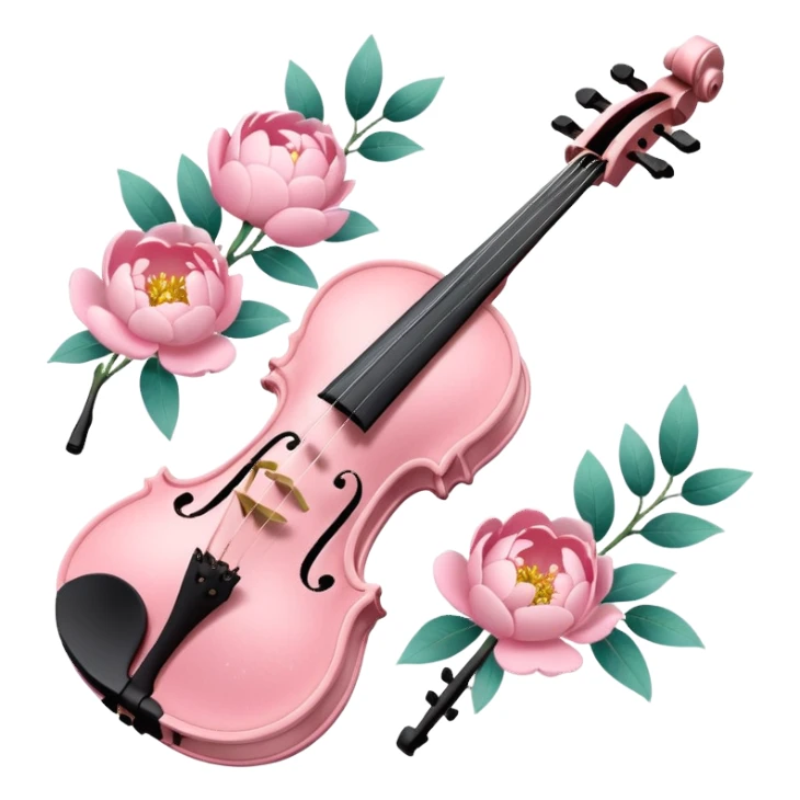 soft pastel pink violin with peonies and glitter sticker
