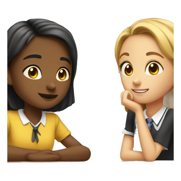 Two schoolgirl at the table are talkng sticker