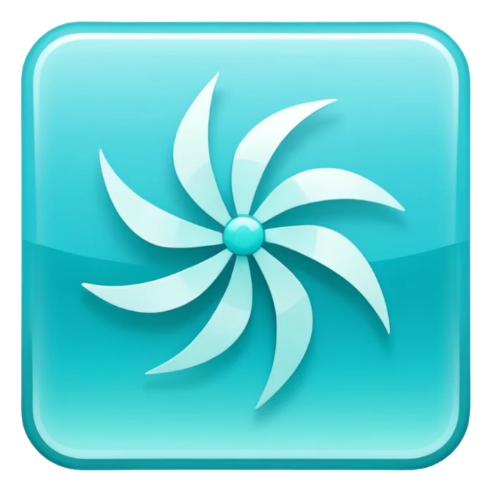 a Tiny compressed Stylized light-turquoise wind wind symbol inside a pastel gradient white square icon, light turquoise thick borders sticker