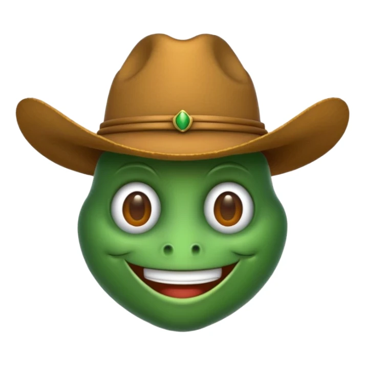 green bug emoji with a tan cowboy hat in WhatsApp style sticker