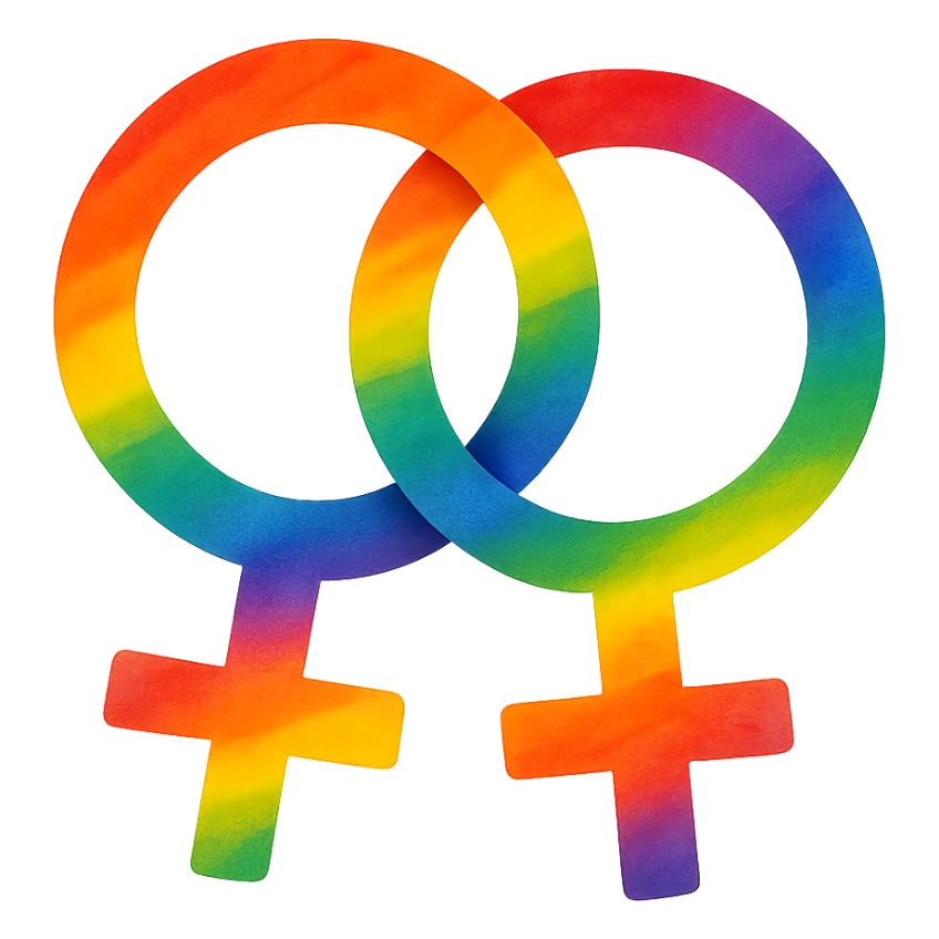 gay pride two interlocked female symbols, rainbow gradient, friendly and inclusive sticker