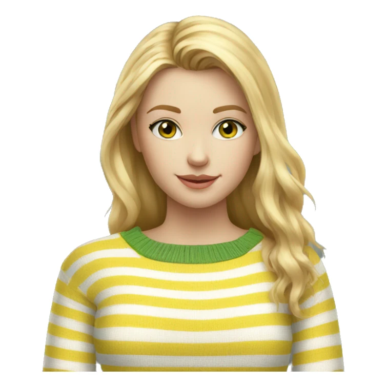 Striped white and yellow sweater on thin blond haired girl with green eyes and jeans sticker