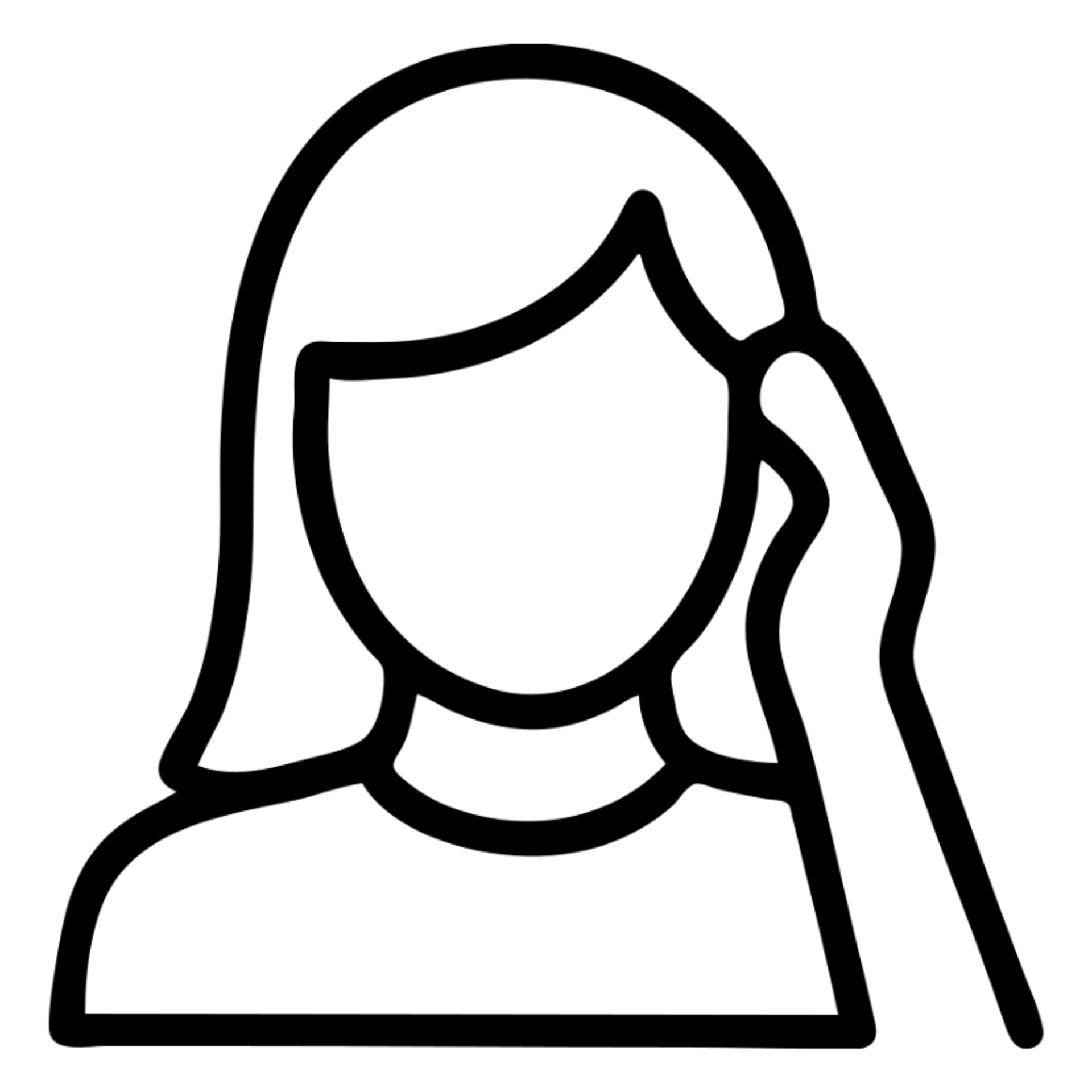 person tucking hair behind ear, simple and clear lines, icon style sticker