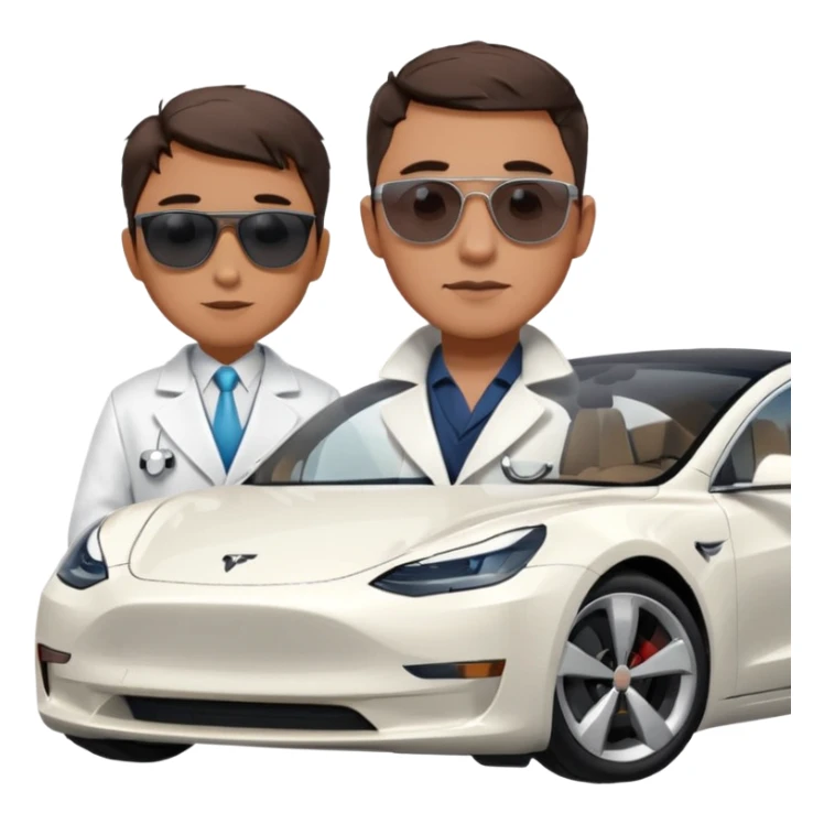 White tesla model 3 with a physician with sunglasses next to it sticker