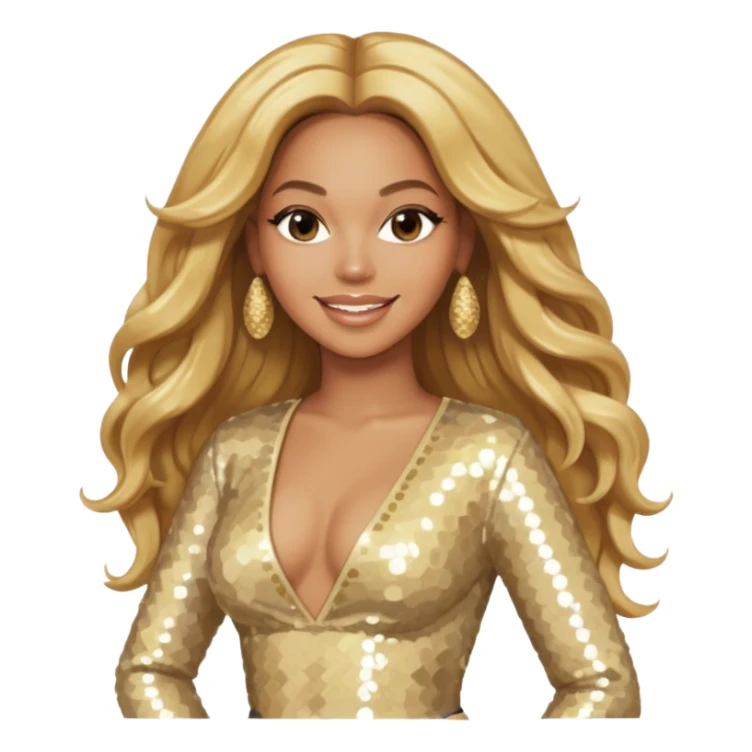 Beyonce from Destiny's Child with long golden blonde hair, cream sequin outfit sticker