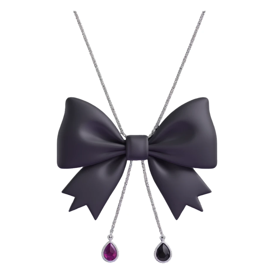 3D emoji gothic bow, black velvet, silver chain, deep onyx gemstone, ornate and dramatic sticker