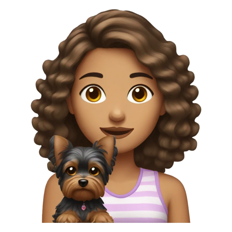 brunette girl with wavy hair with her yorkie sticker