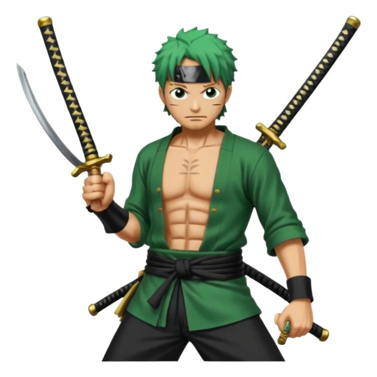 Has a zoro de one piece con sus tres katanas más epico en pocision de ataque y estilo anime  sticker