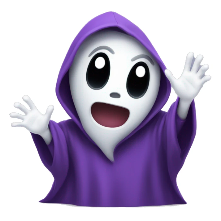 cute ghost with a black and purple hoodie on. waving hands in air can you make it animated sticker