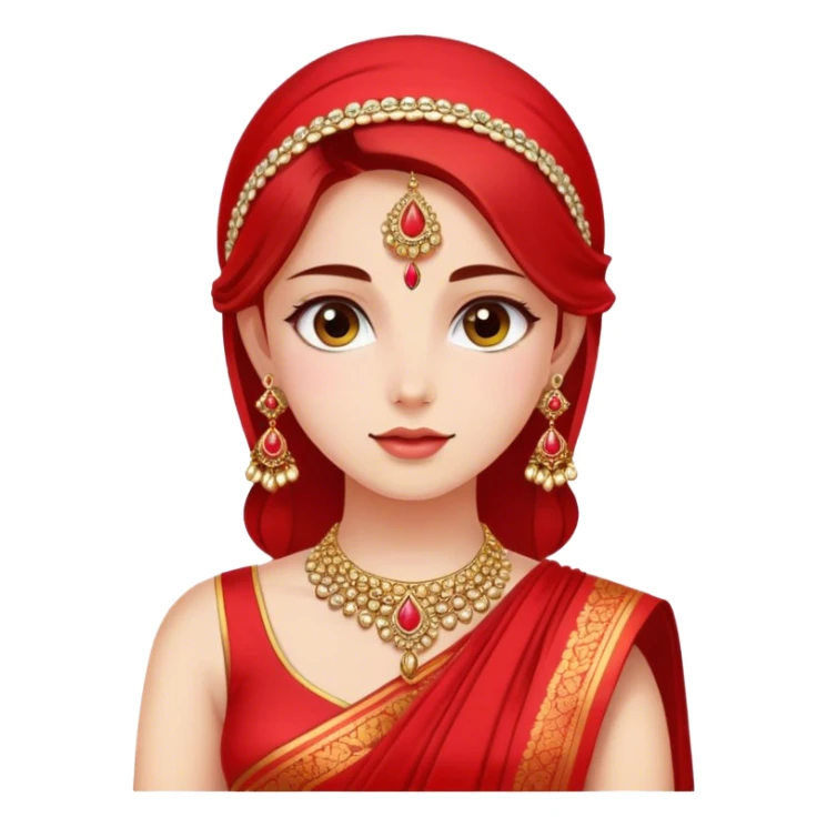 girl wearing a red sari with jeweller sticker