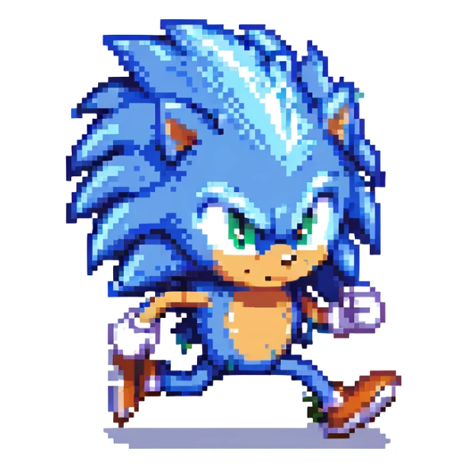 Sonic the Hedgehog, blue spiky hair, running, classic video game style sticker