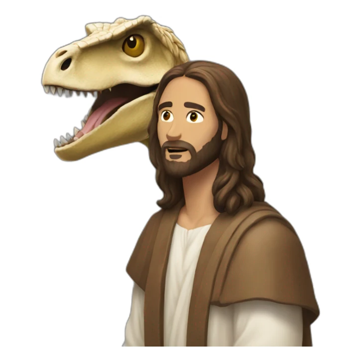 Jesus with the head of a velociraptor sticker