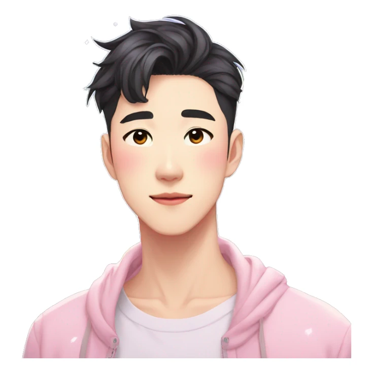 Gorgeous bright sparkly romantic Asian anime pastel guy with blushing face aesthetic trending style outside sticker