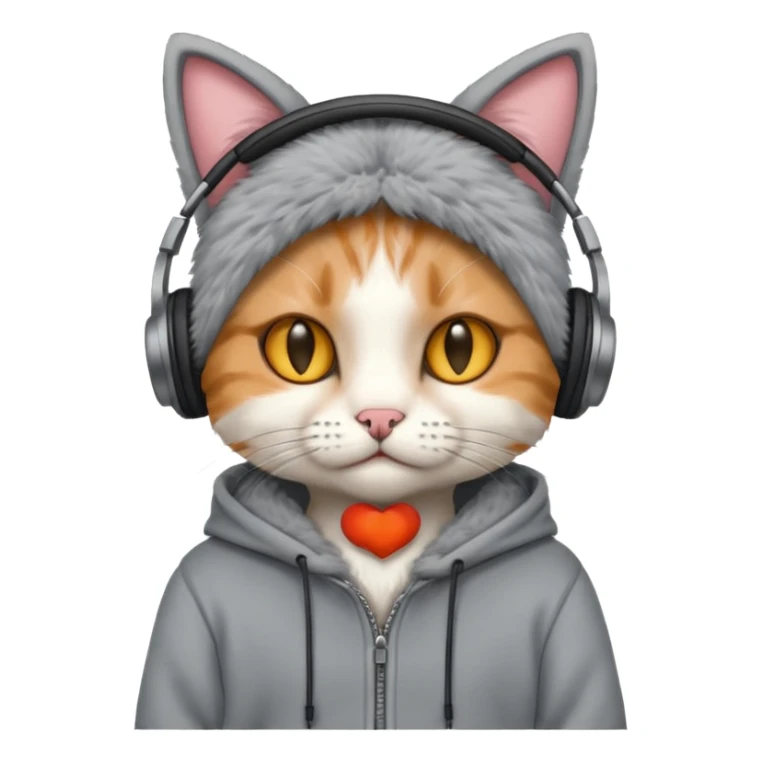 Cat wearing headphones and a hoodie  sticker