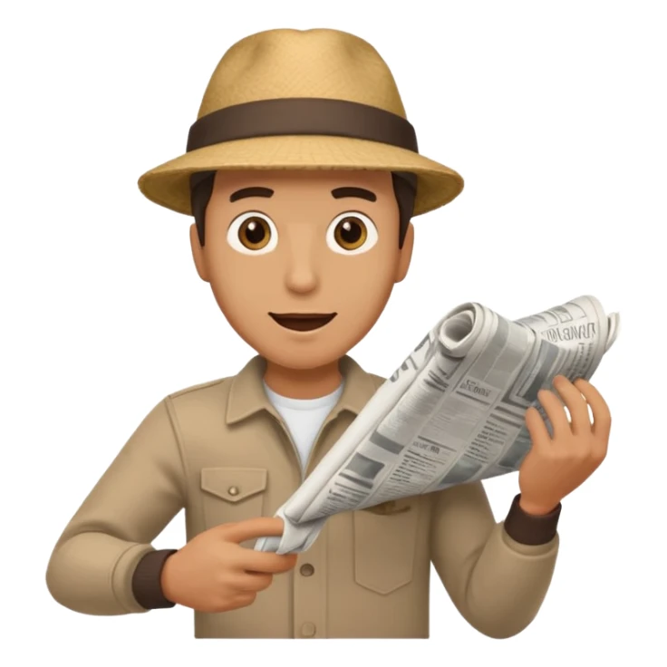 man energetically throwing a rolled-up newspaper to his right sticker