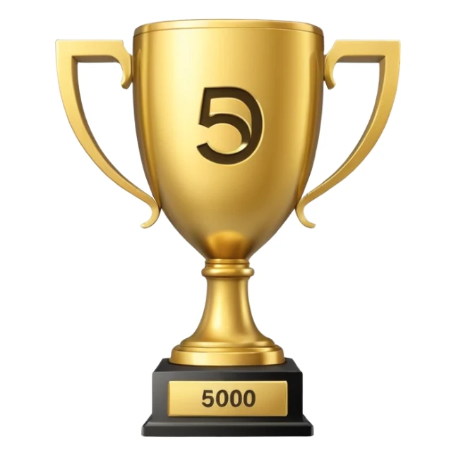 Golden trophy with "500" engraved, YouTube play button, minimal, white background sticker