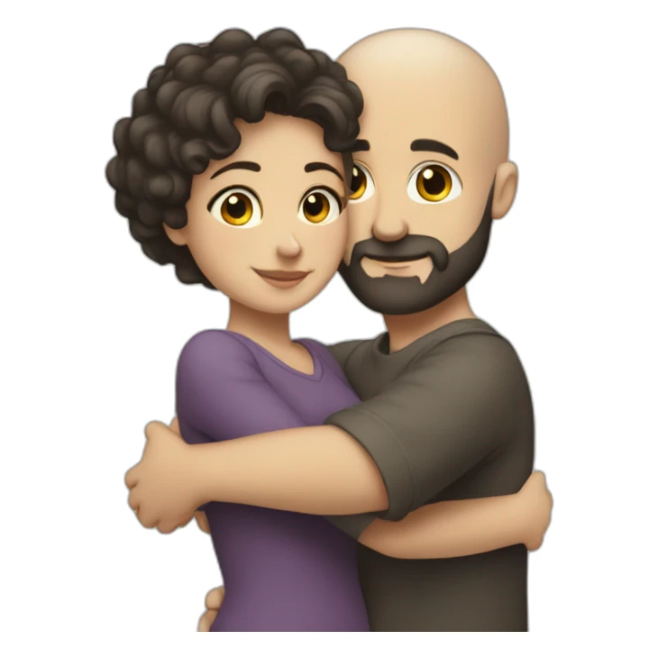 Intimate hug bald man beard short dark hair woman sticker