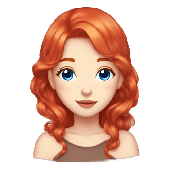 Bright red haired anime girl blue eyes freckles rose lips and cheeks sticker