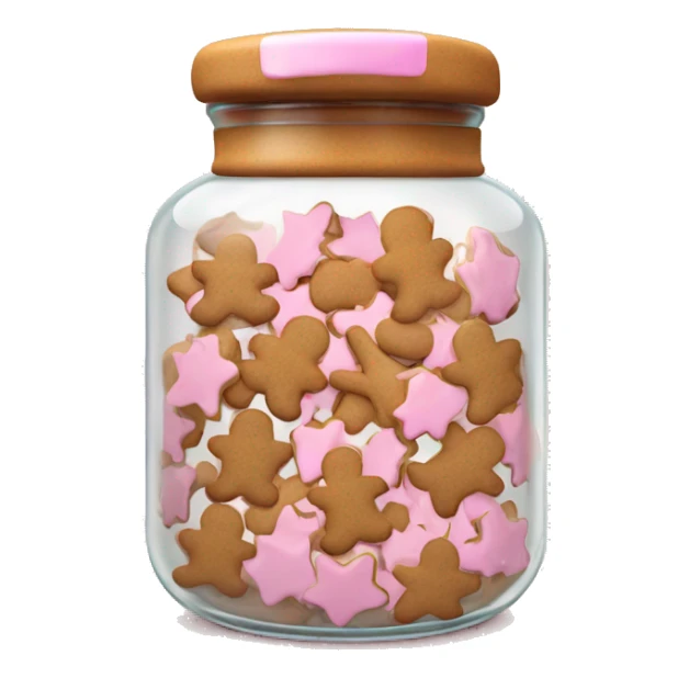 Realistic glass cookie jar with light pink lid full of gingerbread cookies isolated.  sticker