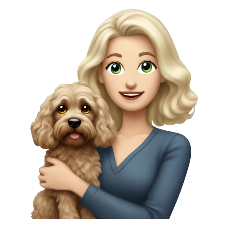 blue eyed old long haired blonde lady with dark brown Cockapoo puppy dog sticker