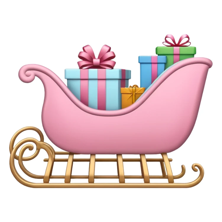 light pink Christmas sleigh decorated with gift boxes, minimalist emoji style sticker