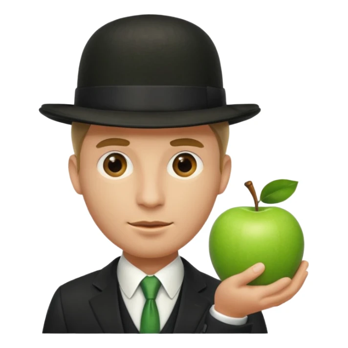 homme en costume chapeu melon, grosse pomme verte devant visage sticker