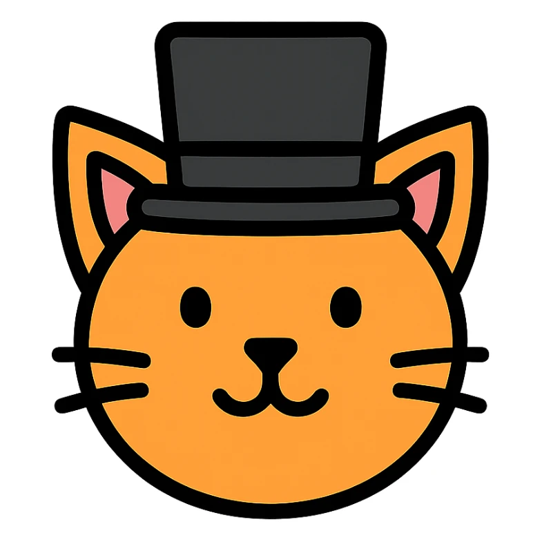 cat with a top hat, color outlined icon style, clean lines sticker