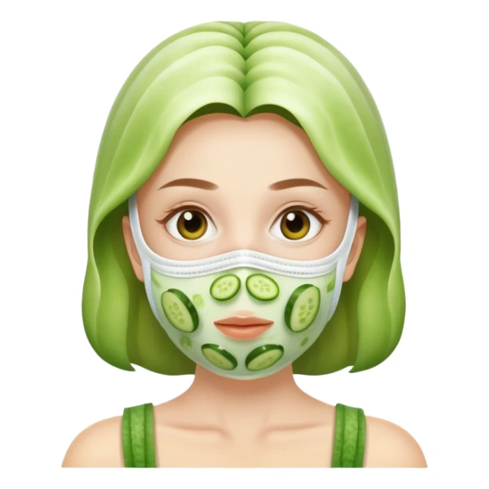Girl wearing facemask with cucumbers sticker