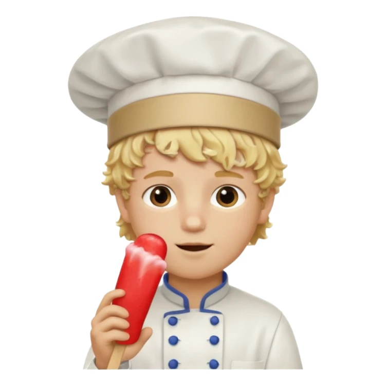 boy blonde curly hair, chef, eating ice pop sticker