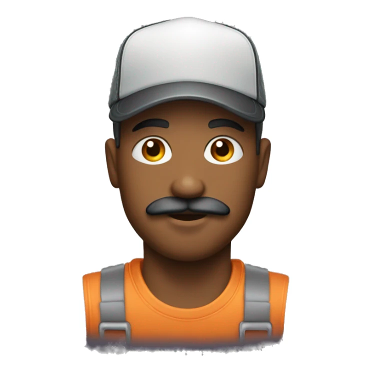 a male with a moustache and a trucker hat sticker