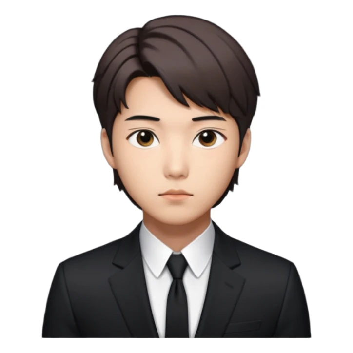 Create a Korean male idol in sleek black suit, side-swept hair & serious gaze, inspired by RM of BTS. sticker