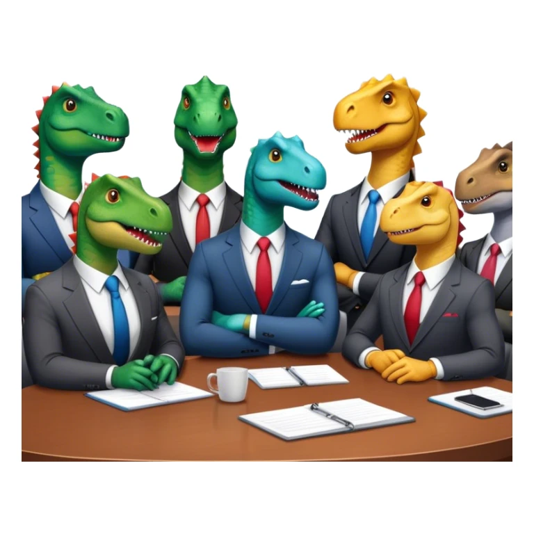different office dinosaurs in suits sitting along the conference table sticker